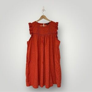 Madewell Plus Eyelet Ruffle-Sleeve Mini Dress Sz 2X Fresh Chili